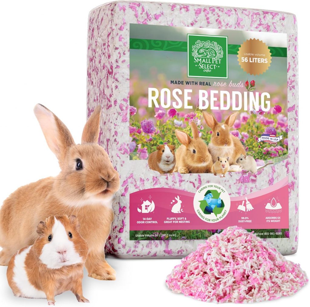 Rabbit bedding with rose petals.