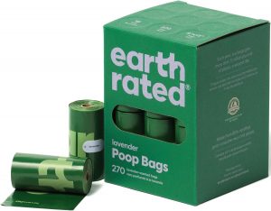 Earth rated poop bags are made of 65% post-consumer recycled plastic.